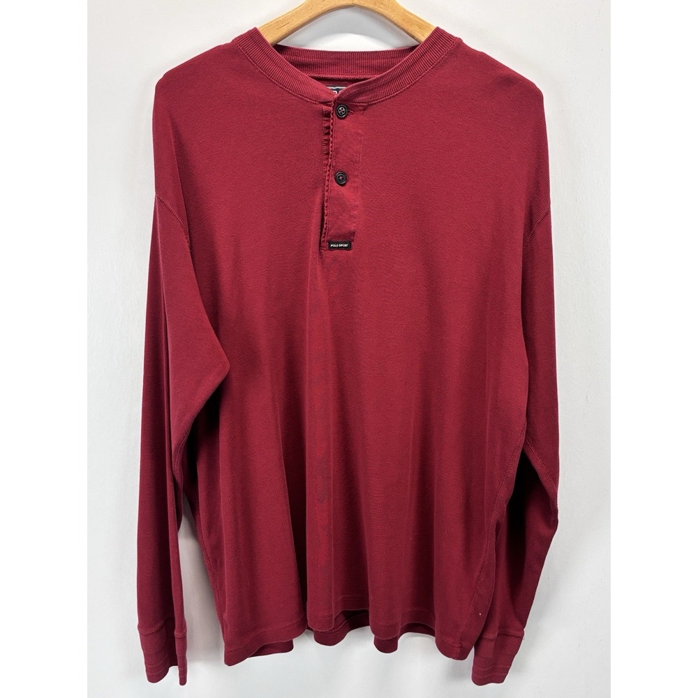 Vtg Ralph Lauren Polo Sport Henley Shirt Sz X-Large Mens Red 90s Y2K